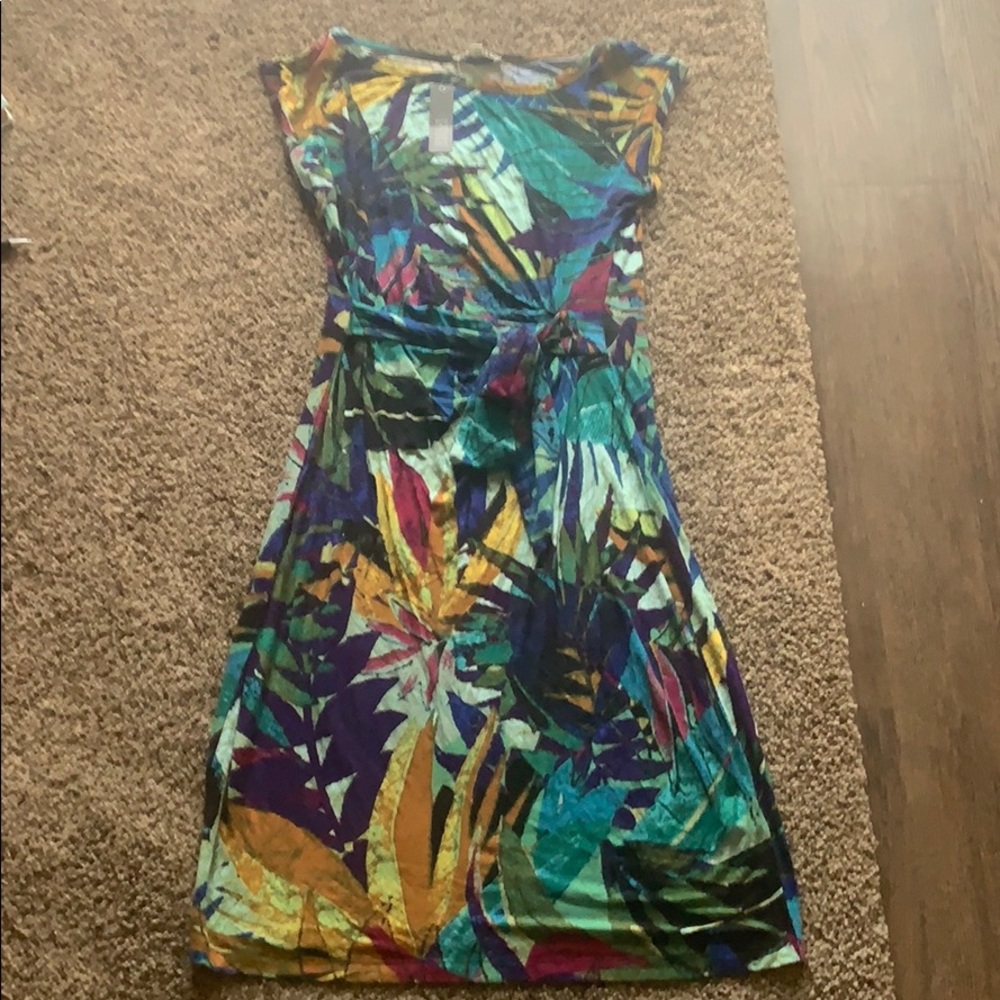 Floral/Tropical Print Faux Tie Wrap Style Dress